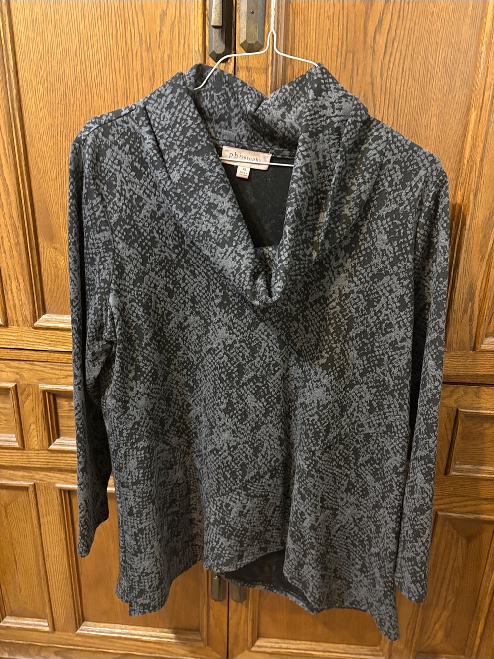 Philosophy Black & Gray Patterned Cowl Neck Sweater
